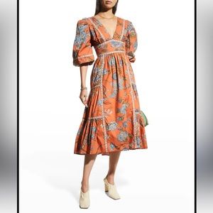 Love the Label Floral V-Neck Puff Sleeve Midi Dress